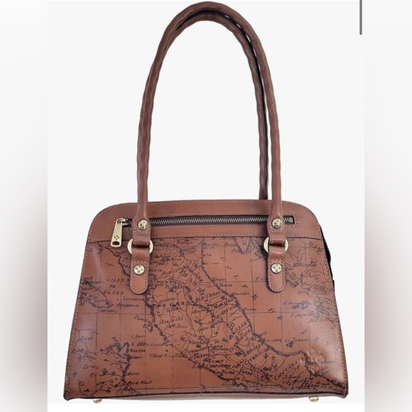 Patricia Nash Vintage Map Print Calvi Satchel Leather - Picture 1 of 9